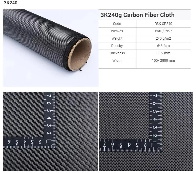 Custom High Strength Plain Twill Woven Carbon Fiber Cloth Fabric 3K240GSM Carbon Fiber Fabric